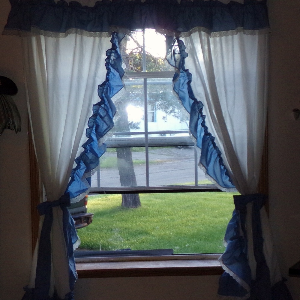 Set of blue and white curtains